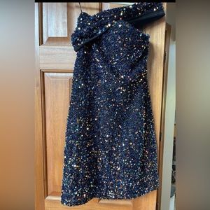 Short blue sequin formal dress
